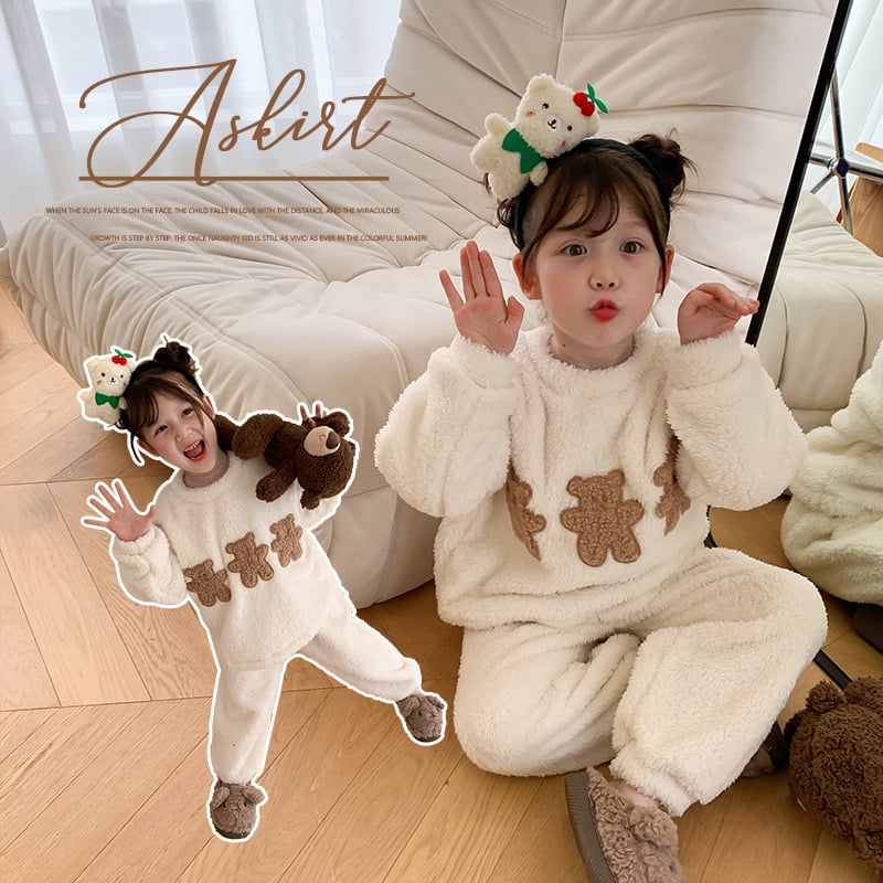 White Winter Girls Flannel Pajama Set